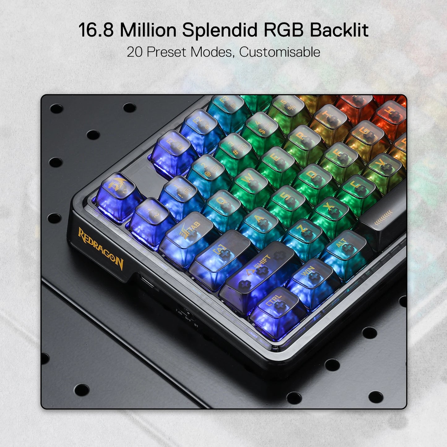 Teclado Gamer RGB sem fio Redragon K649 PRO com gaxeta 78%, 3 modos, 82 teclas, totalmente transparente, hot-swap, teclado mecânico compacto