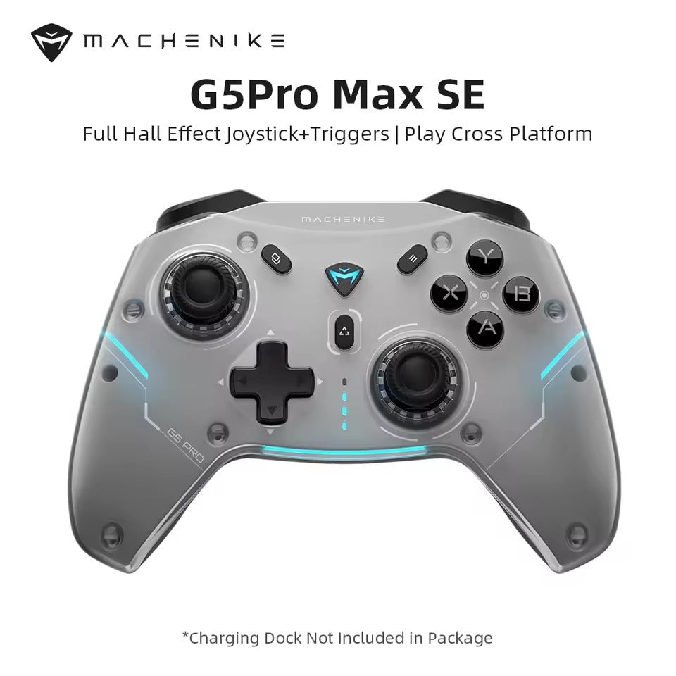 Joystick MACHENIKE G5Pro Max SE Dock de carregamento Joysticks de efeito Hall opcionais Gatilhos Luz RGB Gamepad sem fio Cinza