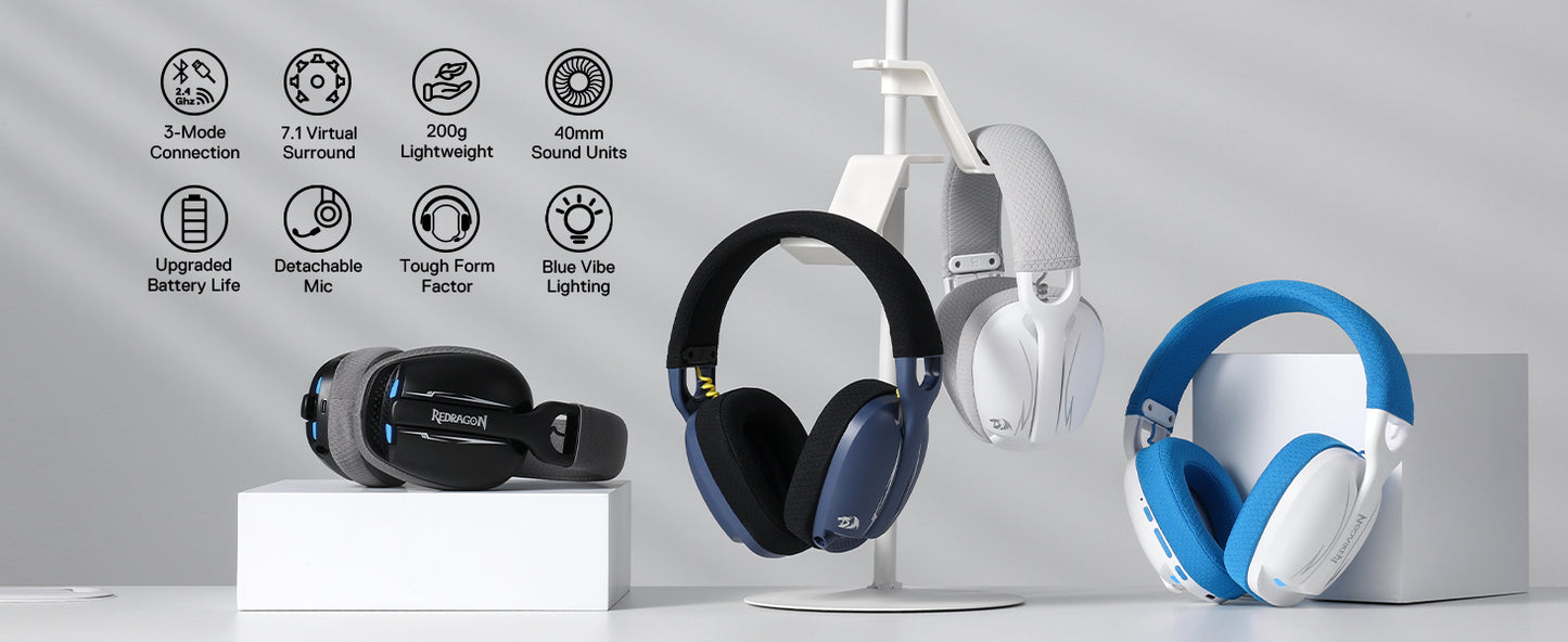 Headset Gamer Redragon H878, 2,4 GHz sem fio, Azul