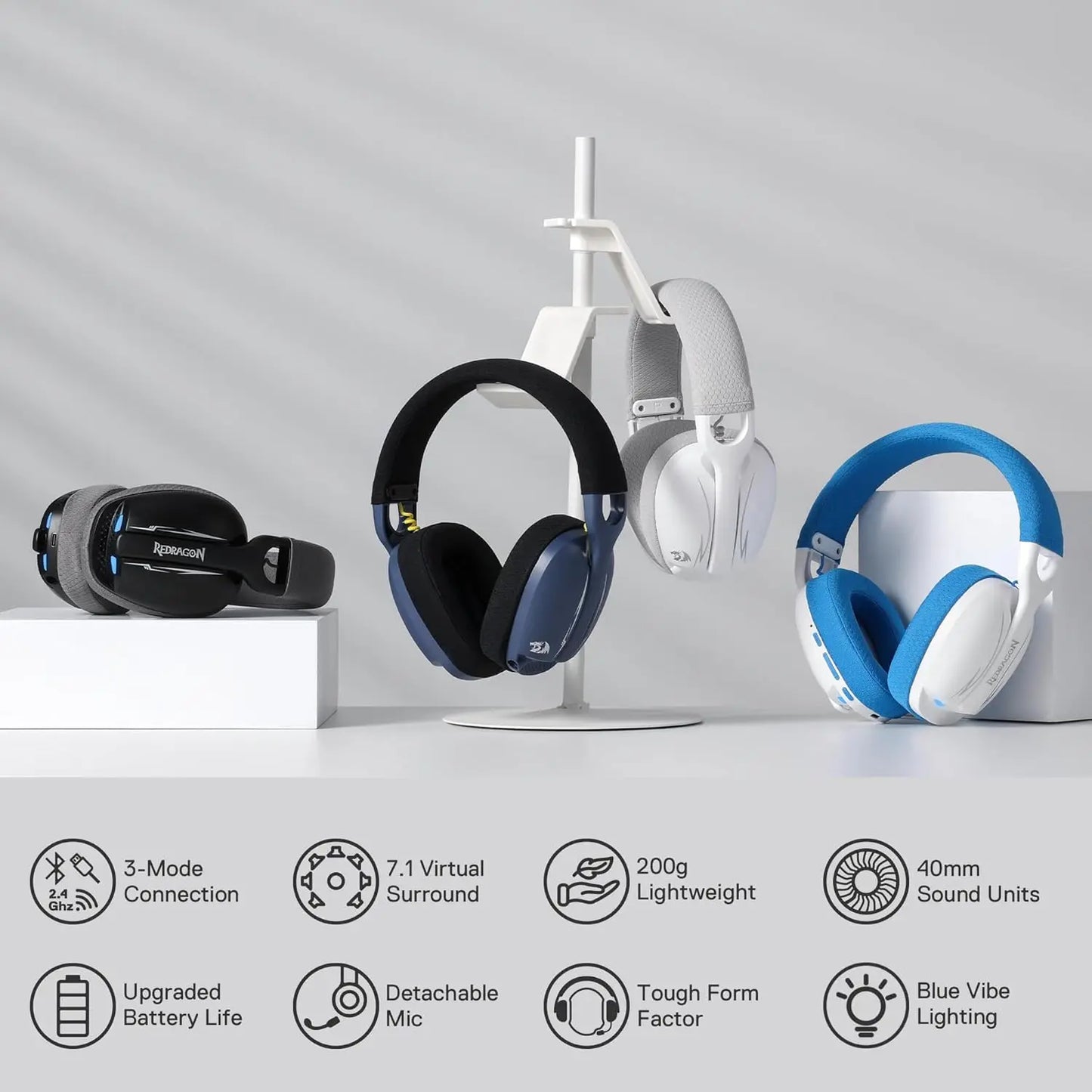 Headset Gamer Redragon H878, 2,4 GHz sem fio, Azul