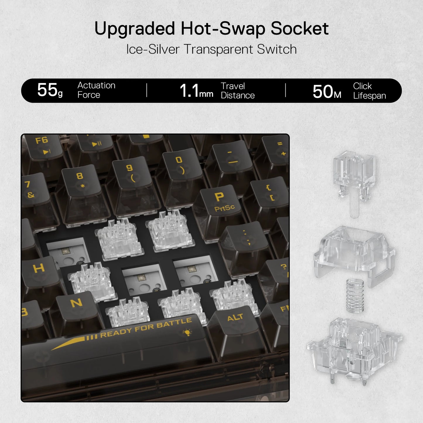 Teclado Gamer RGB sem fio Redragon K649 PRO com gaxeta 78%, 3 modos, 82 teclas, totalmente transparente, hot-swap, teclado mecânico compacto