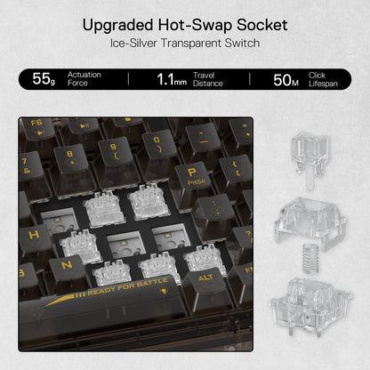 Teclado Gamer RGB sem fio Redragon K649 PRO com gaxeta 78%, 3 modos, 82 teclas, totalmente transparente, hot-swap, teclado mecânico compacto