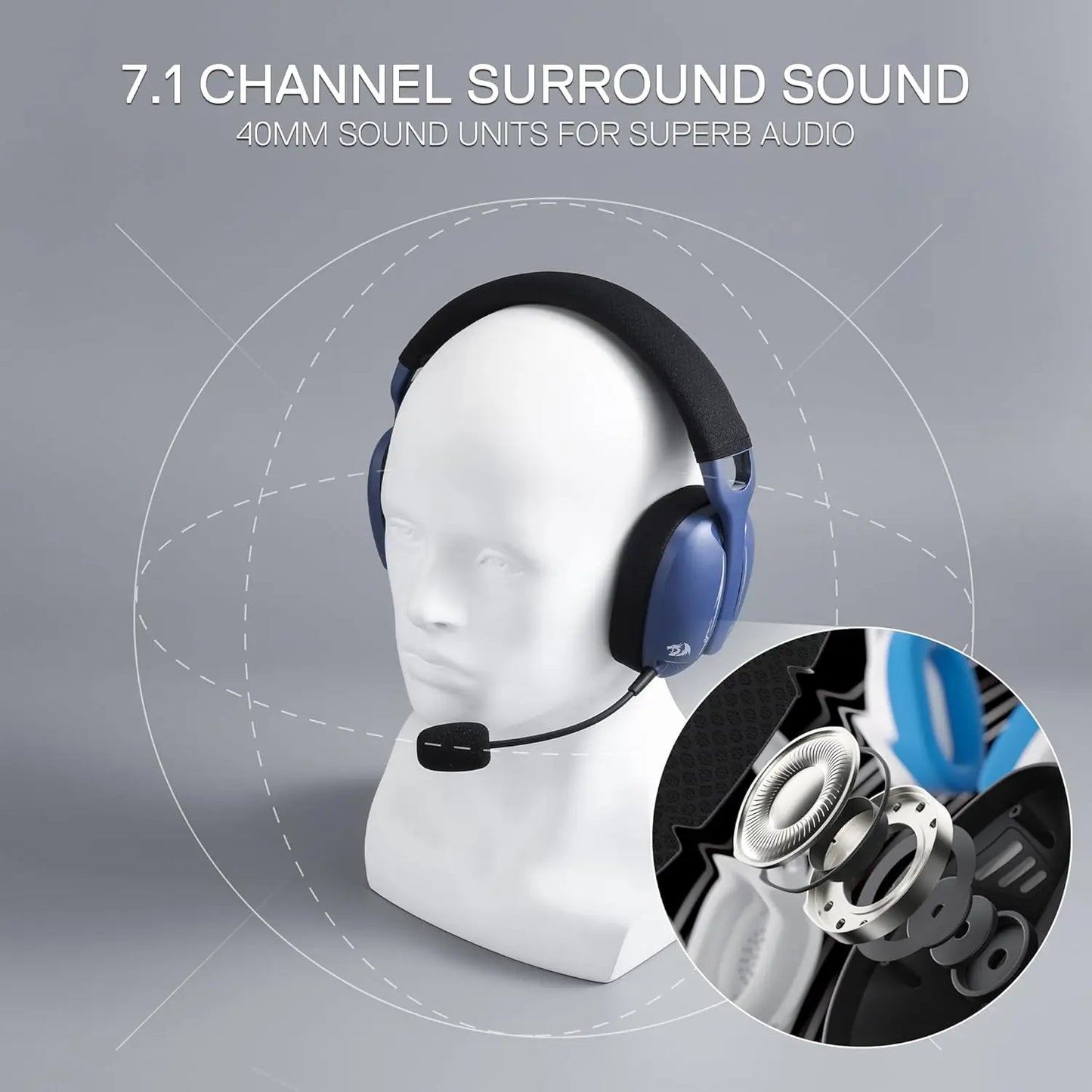 Headset Gamer Redragon H878, 2,4 GHz sem fio, Azul