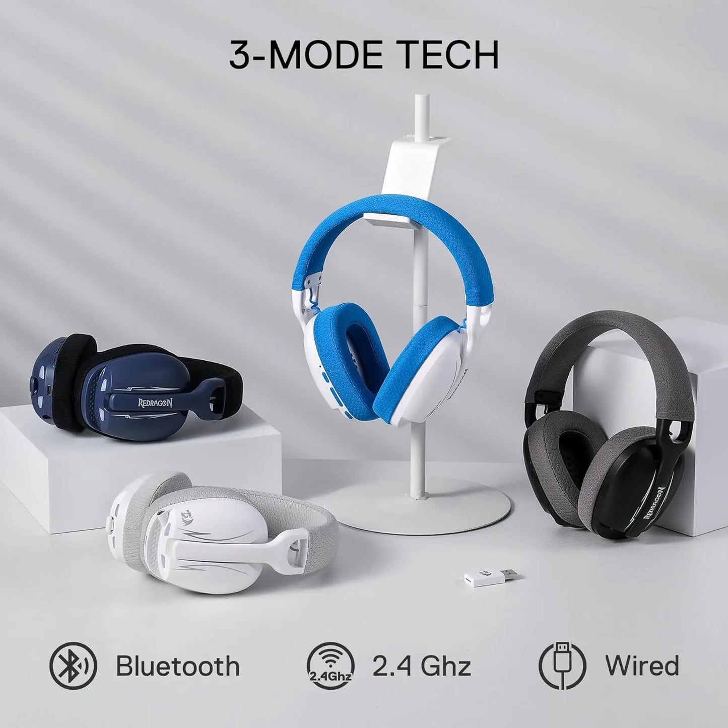Headset Gamer Redragon H878, 2,4 GHz sem fio, Azul