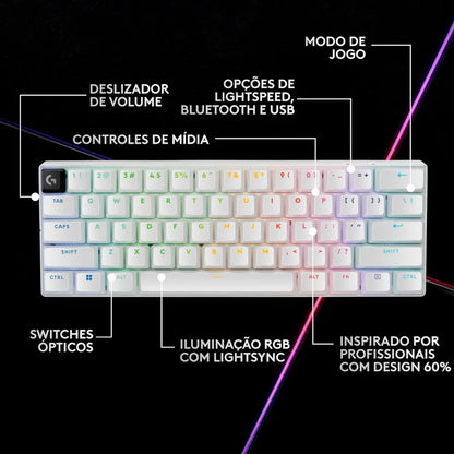 Teclado Gamer Óptico Logitech G PRO X 60 Lightspeed RGB Switch Tátil